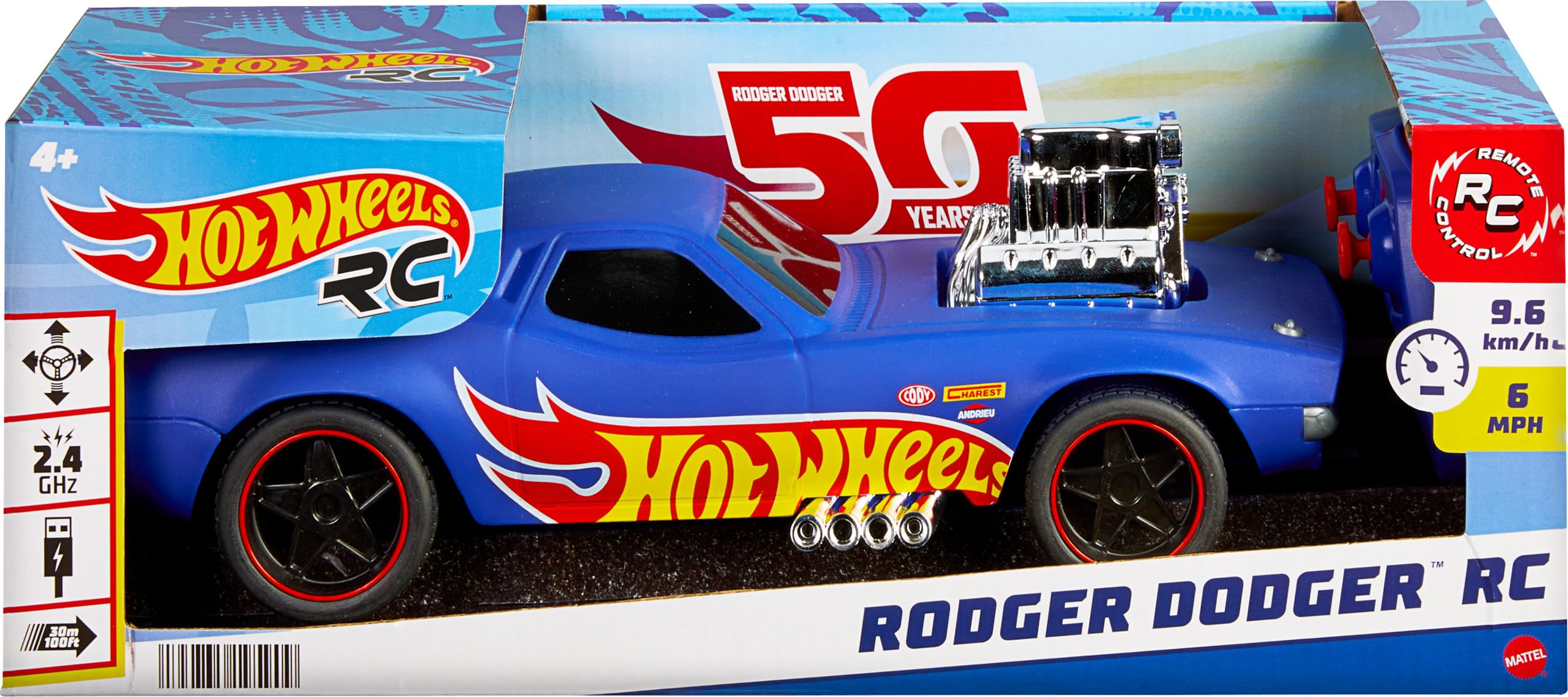 Hot Wheels 1:16 Scale RC Rodger Dodger Toy Car, Special 50th Anniversary Edition Remote Control Vehicle - Image 6