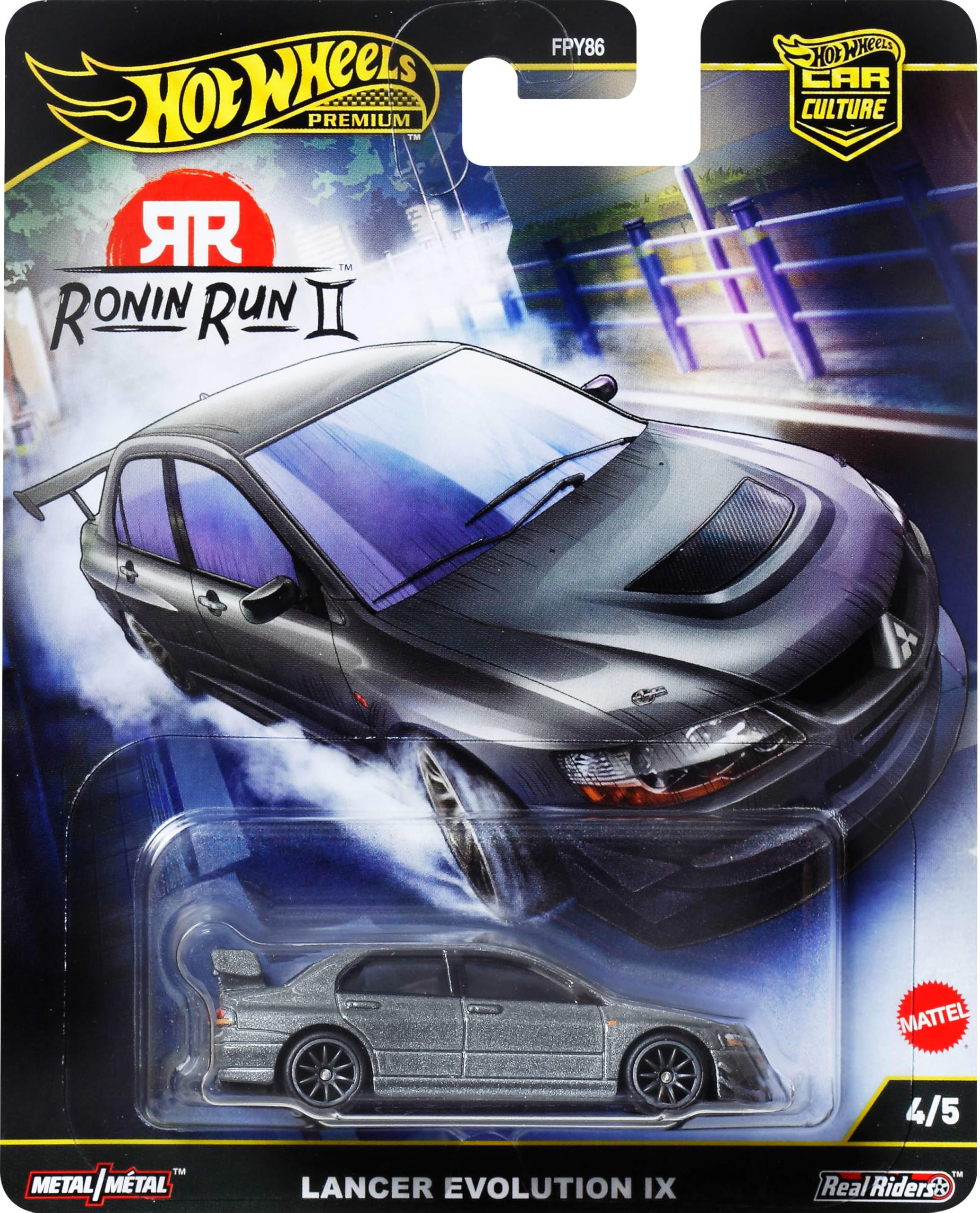 Hot Wheels Premium Car Culture Collectible Toy Car, 1:64 Scale Die-Cast Mitsubishi Lancer Evolution IX, Ronin Run 2 Vehicle with Real Riders Tires - Image 6