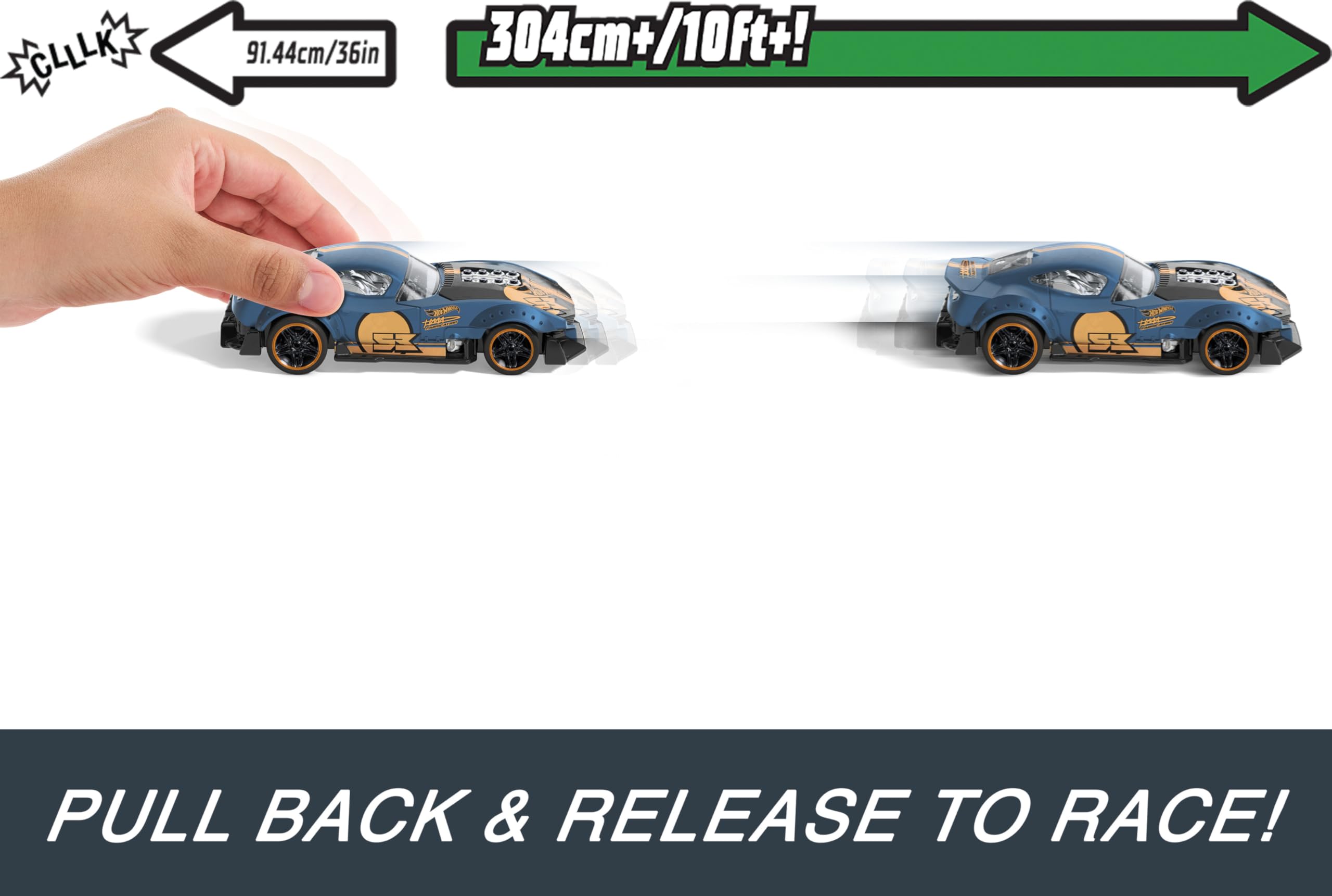 Hot Wheels Pull-Back Speeders Set of 2 Toy Cars in 1:43 Scale, Pull Cars Backward & Release, High-Performance, Collectible, with Rolomatic Engine or Door or Hood That Opens - Image 3