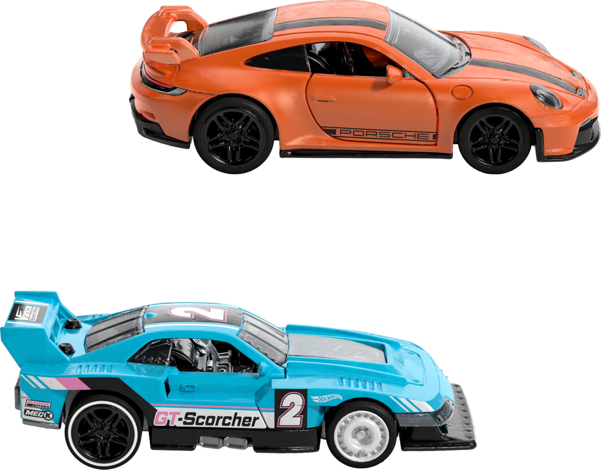 Hot Wheels Pull-Back Speeders Set of 2 Toy Cars in 1:43 Scale, Pull Cars Backward & Release, High-Performance, Collectible, with Rolomatic Engine or Door or Hood That Opens - Image 6