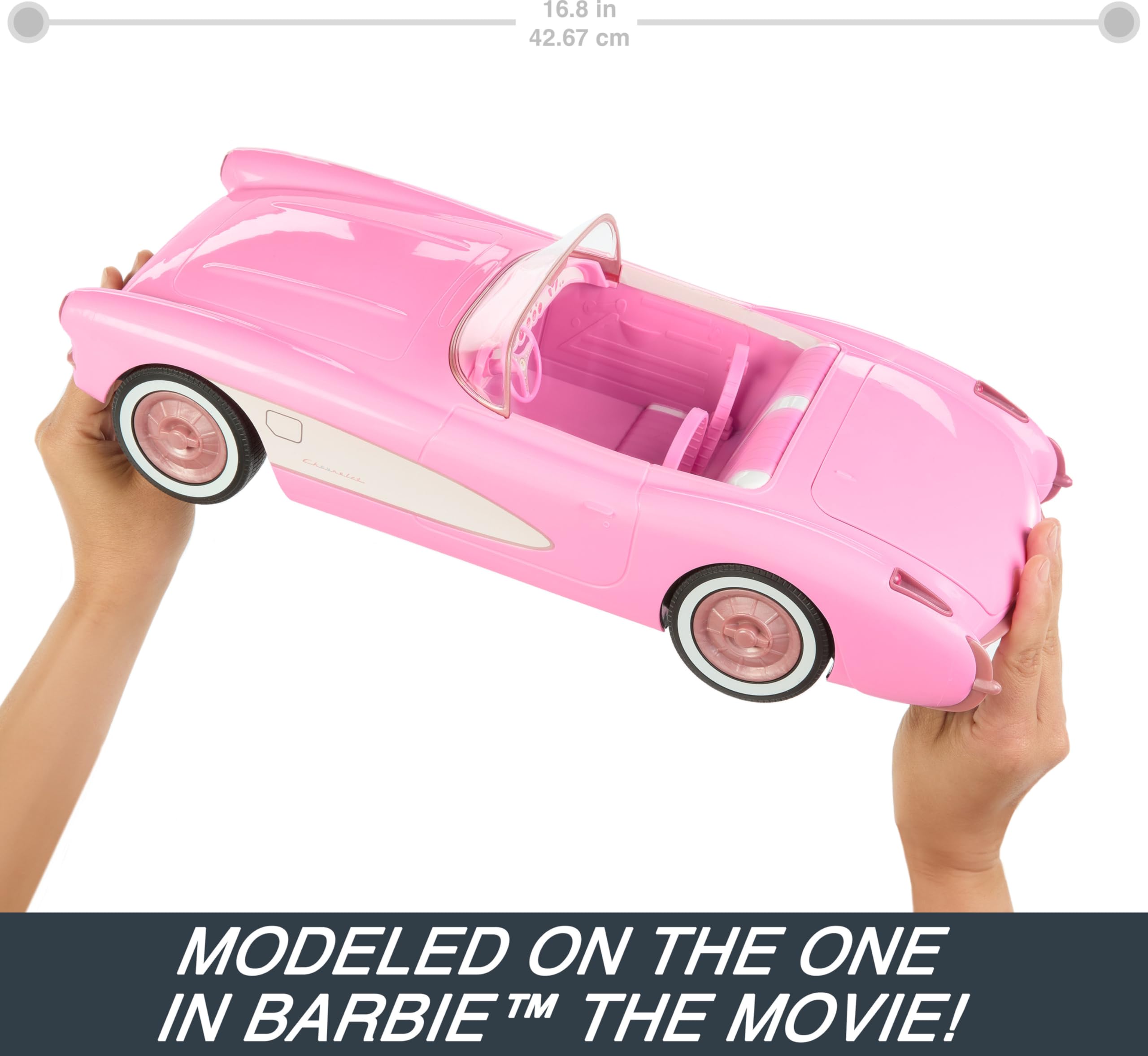 Hot Wheels RC Corvette from Barbie the Movie, Full-Function Remote-Control Toy Car Holds 2 Barbie Dolls - Image 3