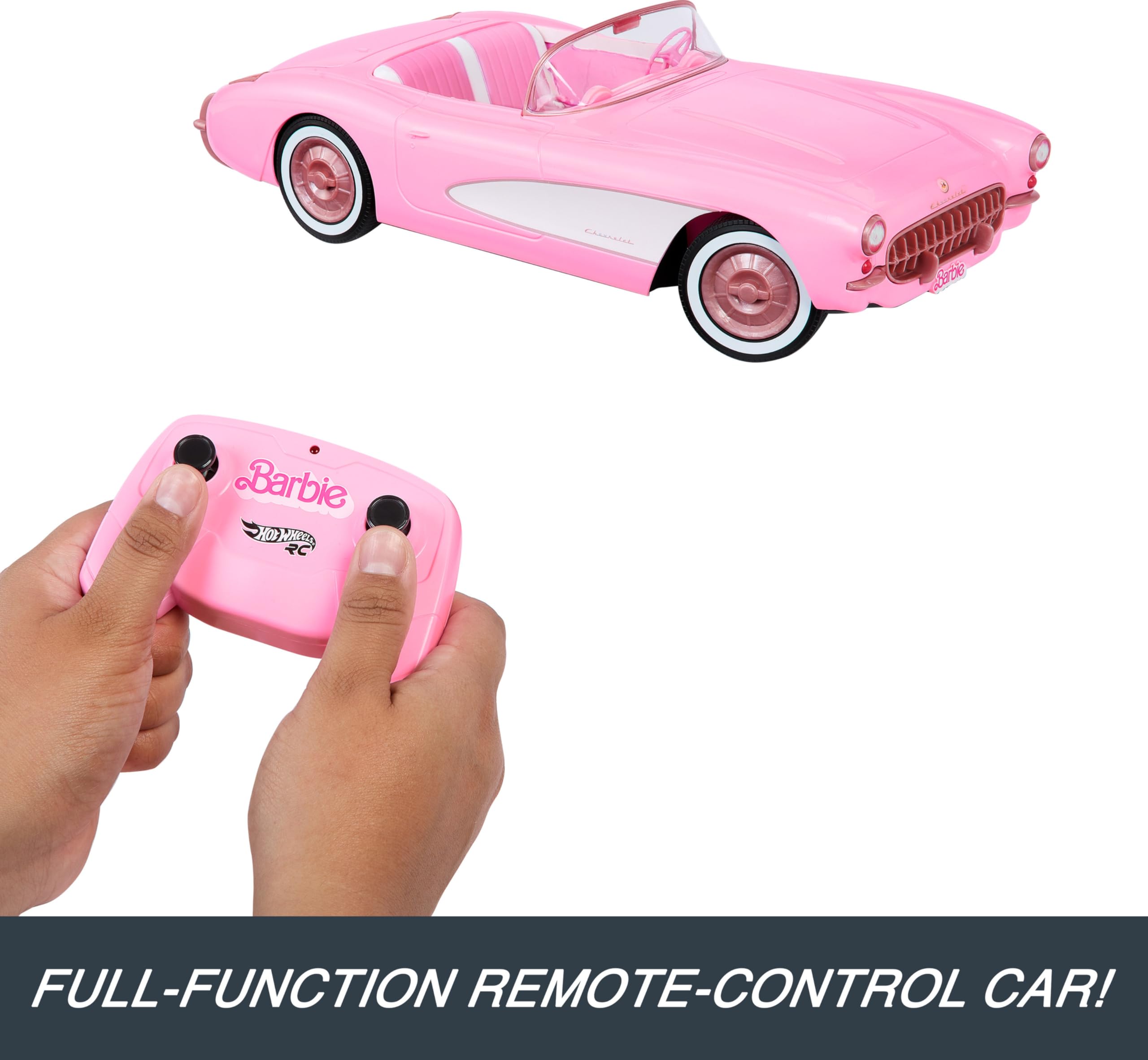 Hot Wheels RC Corvette from Barbie the Movie, Full-Function Remote-Control Toy Car Holds 2 Barbie Dolls - Image 4