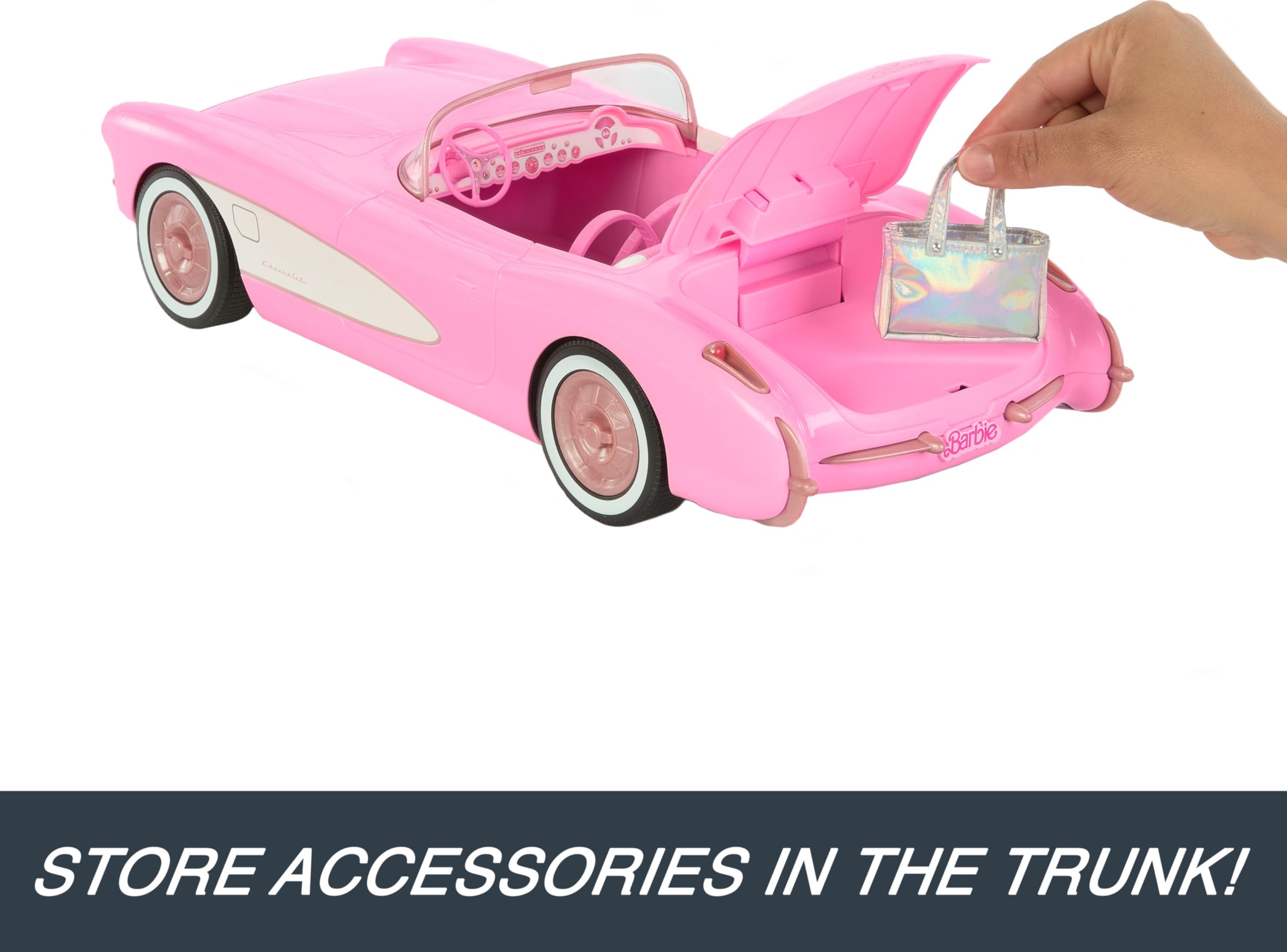 Hot Wheels RC Corvette from Barbie the Movie, Full-Function Remote-Control Toy Car Holds 2 Barbie Dolls - Image 6