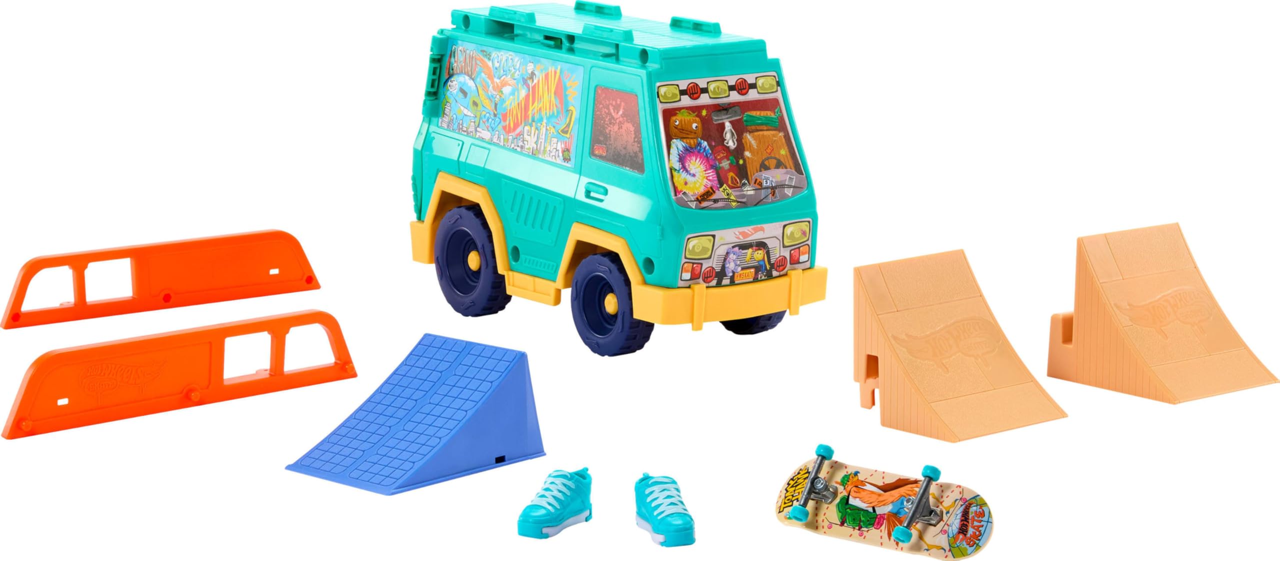 Hot Wheels Skate Fingerboard Playset, Skate Van Designed in Collaboration with Tony Hawk, with Exclusive Fingerboard & Pair Removable Skate Shoes - Image 4
