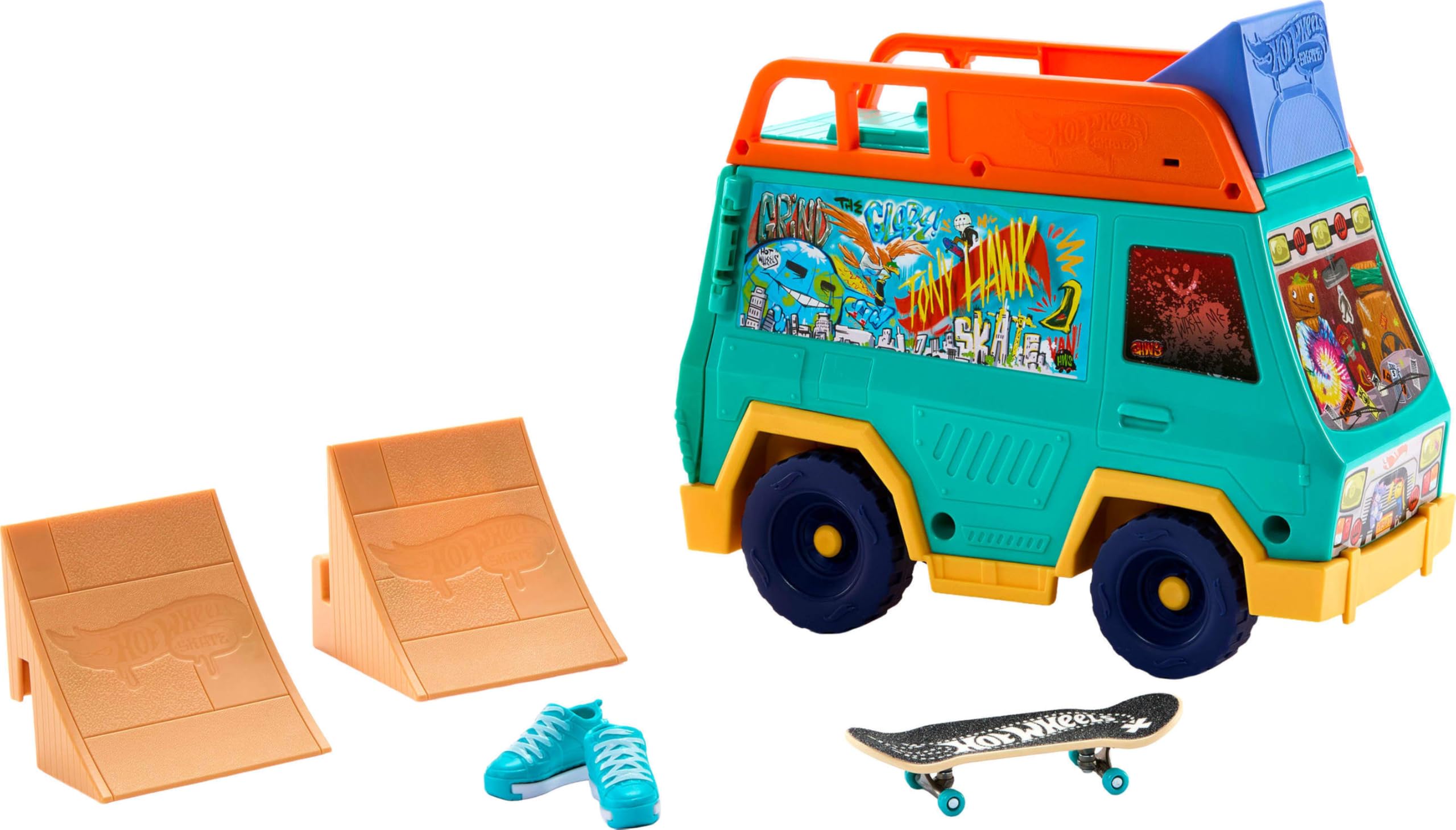 Hot Wheels Skate Fingerboard Playset, Skate Van Designed in Collaboration with Tony Hawk, with Exclusive Fingerboard & Pair Removable Skate Shoes - Image 6