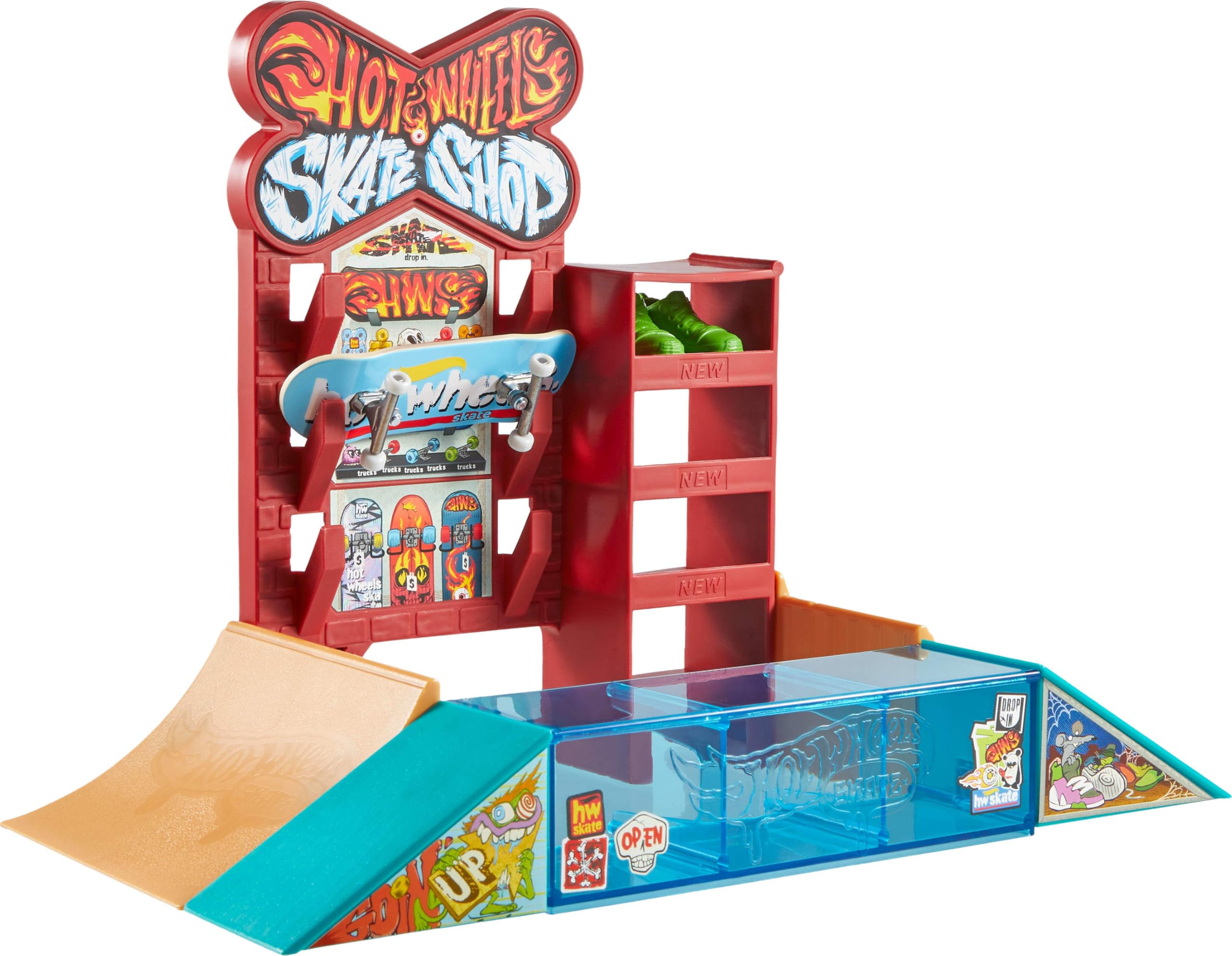 Hot Wheels Skate Playset with Exclusive Fingerboard & Pair of Shoes, Skate Shop Set Features Ramps, Walls & Edges for Skating, Includes Storage - Image 3