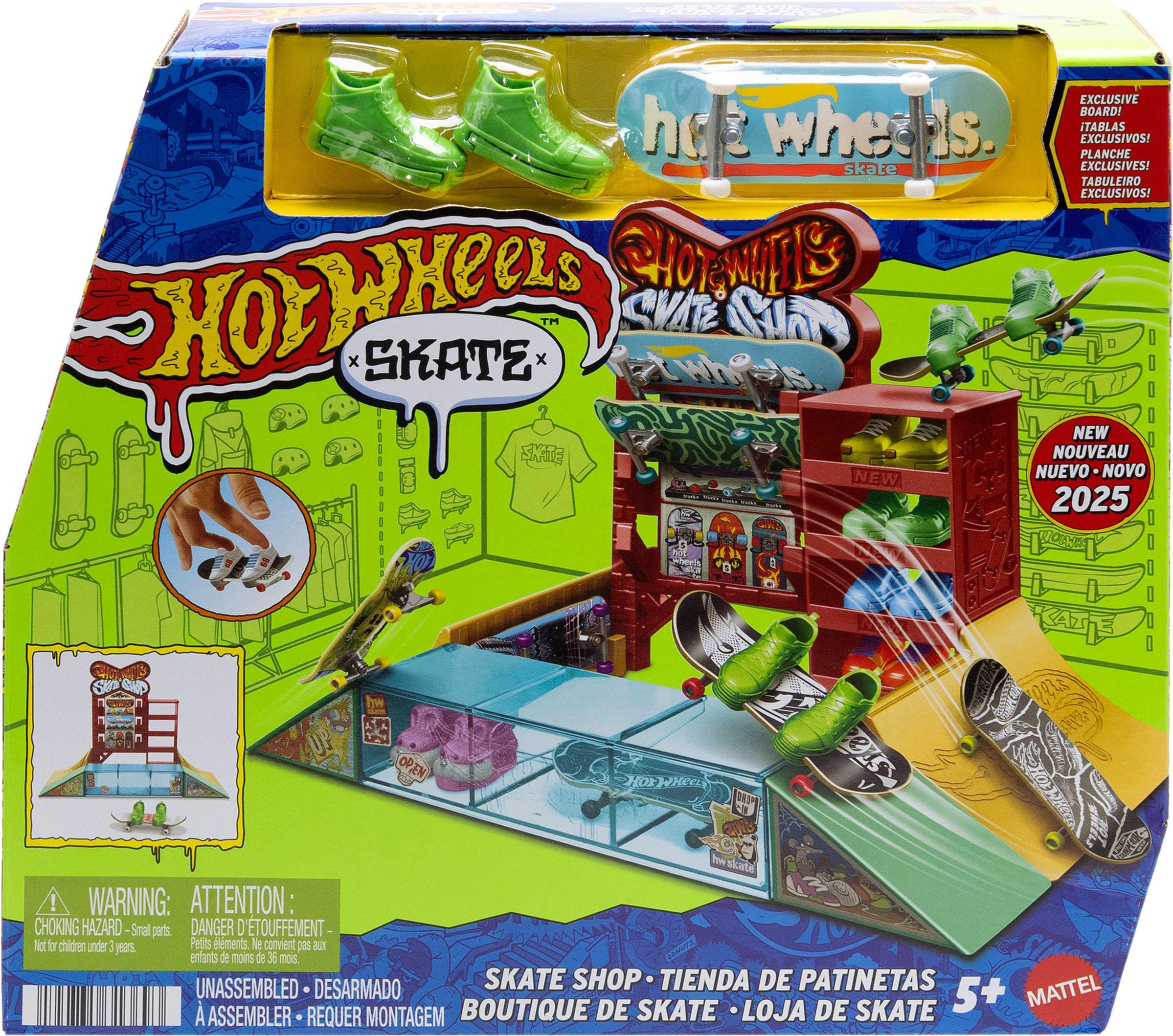 Hot Wheels Skate Playset with Exclusive Fingerboard & Pair of Shoes, Skate Shop Set Features Ramps, Walls & Edges for Skating, Includes Storage - Image 6