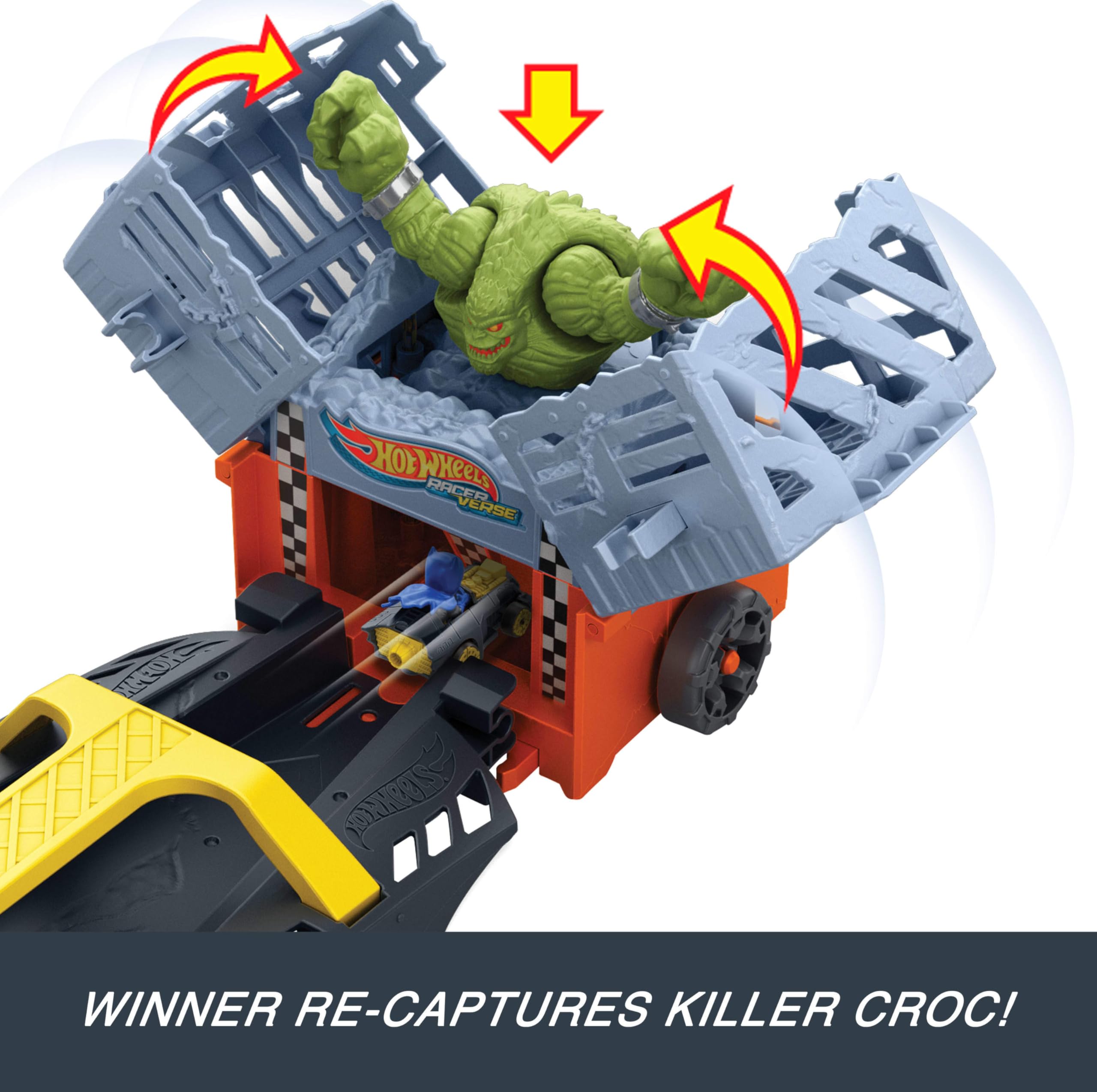 Hot Wheels Toy Car & Track, RacerVerse Batman’s Escape Chase Vehicle Transforms into 3-Lane Raceway with 1 Die-Cast Batman & 1 Joker - Image 5