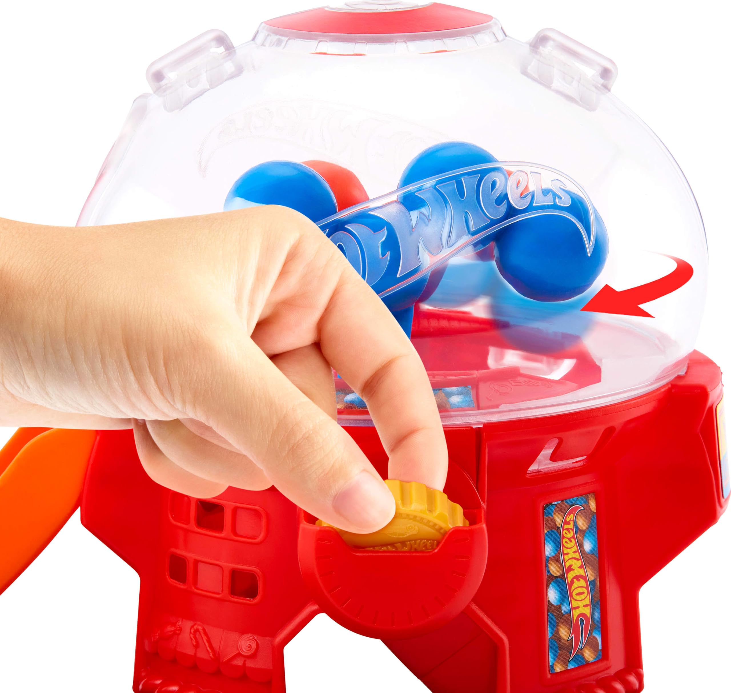 Hot Wheels Toy Car Track Set, Gumball Machine Playset with 1:64 Scale Die-Cast Donut-Shaped Vehicle & Speed Snap Track, Downtown City Candy Shop - Image 4