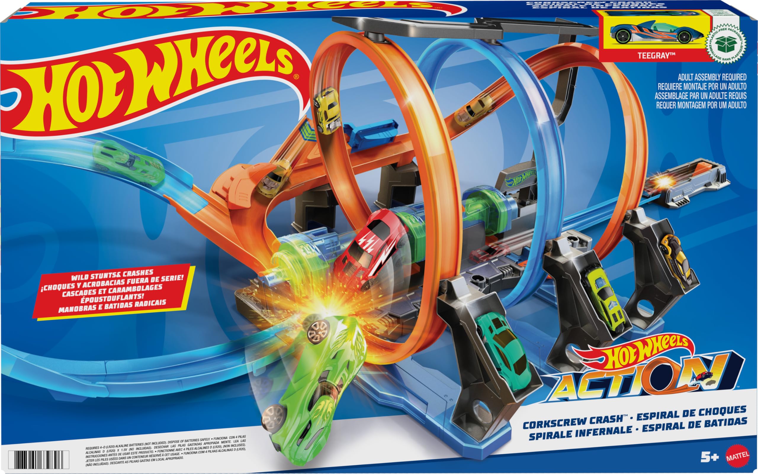 Hot Wheels Track Set and Toy Car, Large-Scale Motorized Track with 3 Corkscrew Loops, 3 Crash Zones and Toy Storage (Amazon Exclusive) - Image 6